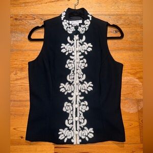 VGT Kay Unger Embroidered Black & White Vest/Blouse